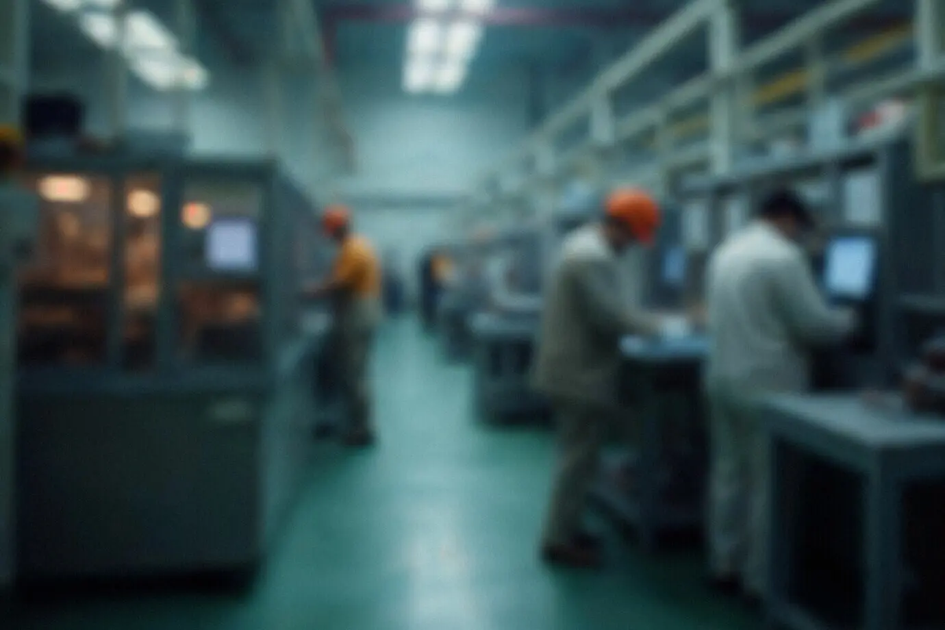 Trabajadores de fábrica en una cadena de montaje